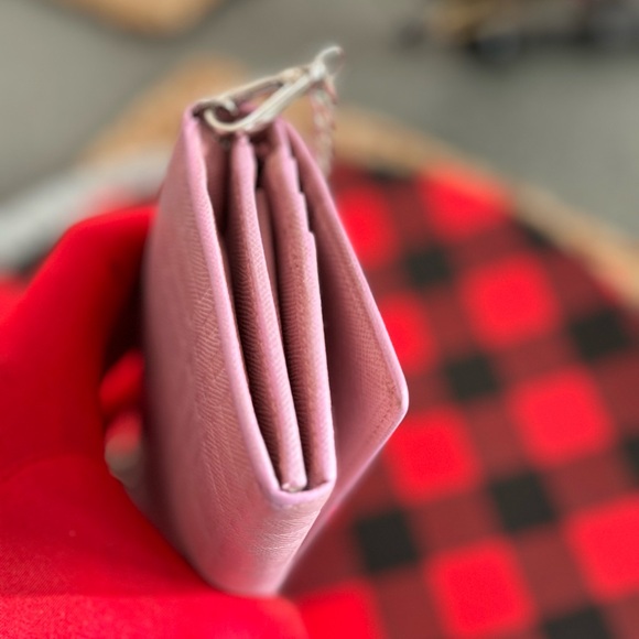 BURBERRY bi-fold wallet embossed leather pink check pattern long L-shaped zipper - Picture 5 of 17